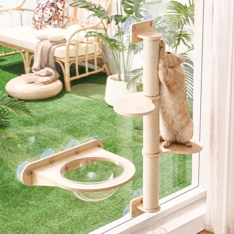 Cat Window Perch - Kocia platforma okienna z drewnianą ramą,