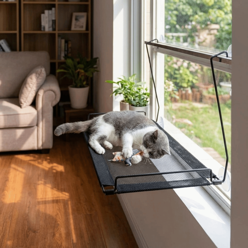 Oddychający hamak dla kota do  – Cat Window Perch recenzja i cena